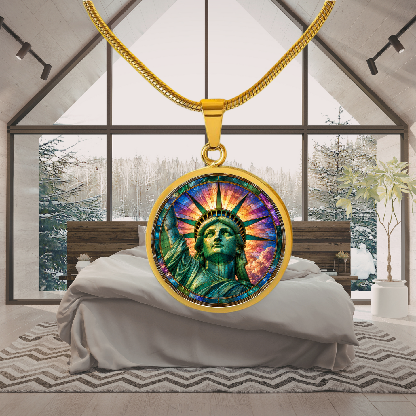 Statue of Liberty Necklace or Keychain, Stained Glass Style New York City NYC Travel Souvenir Gift