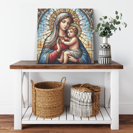 Orthodox Catholic Blessed Virgin Mary Stained Glass Style Canvas