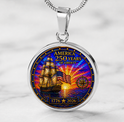 America 250 Years Necklace or Keychain Stained Glass Style Liberty Ship Patriotic Commemorative Limited Edition