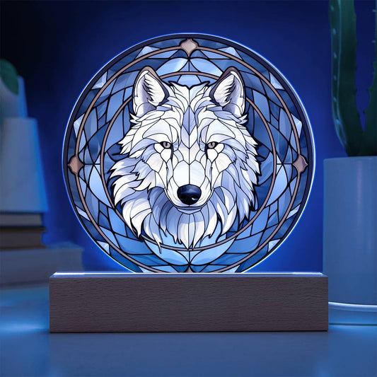 Stained Glass Style White Wolf Plaque and Ornament