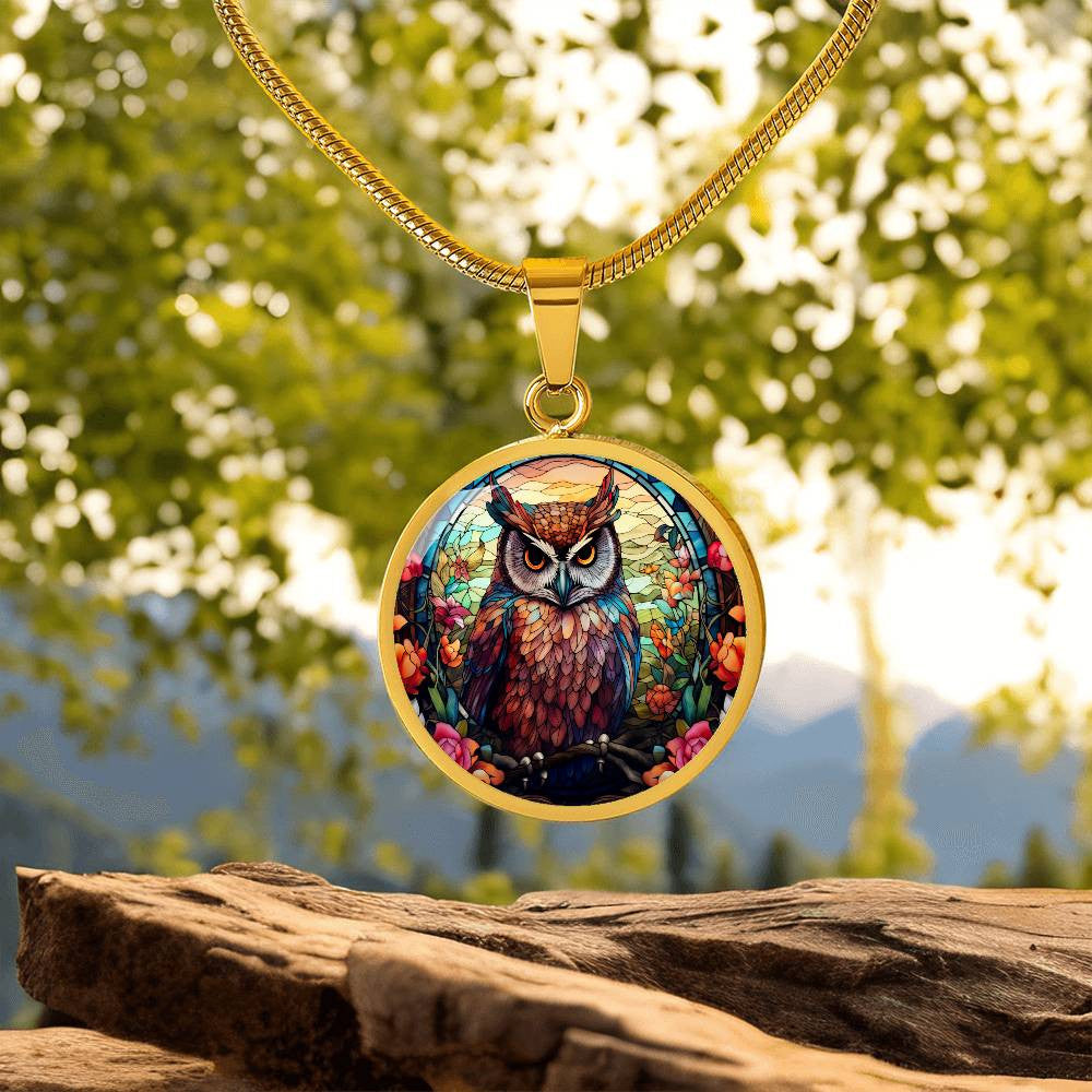 Personalized Stained Glass Style Owl Necklace