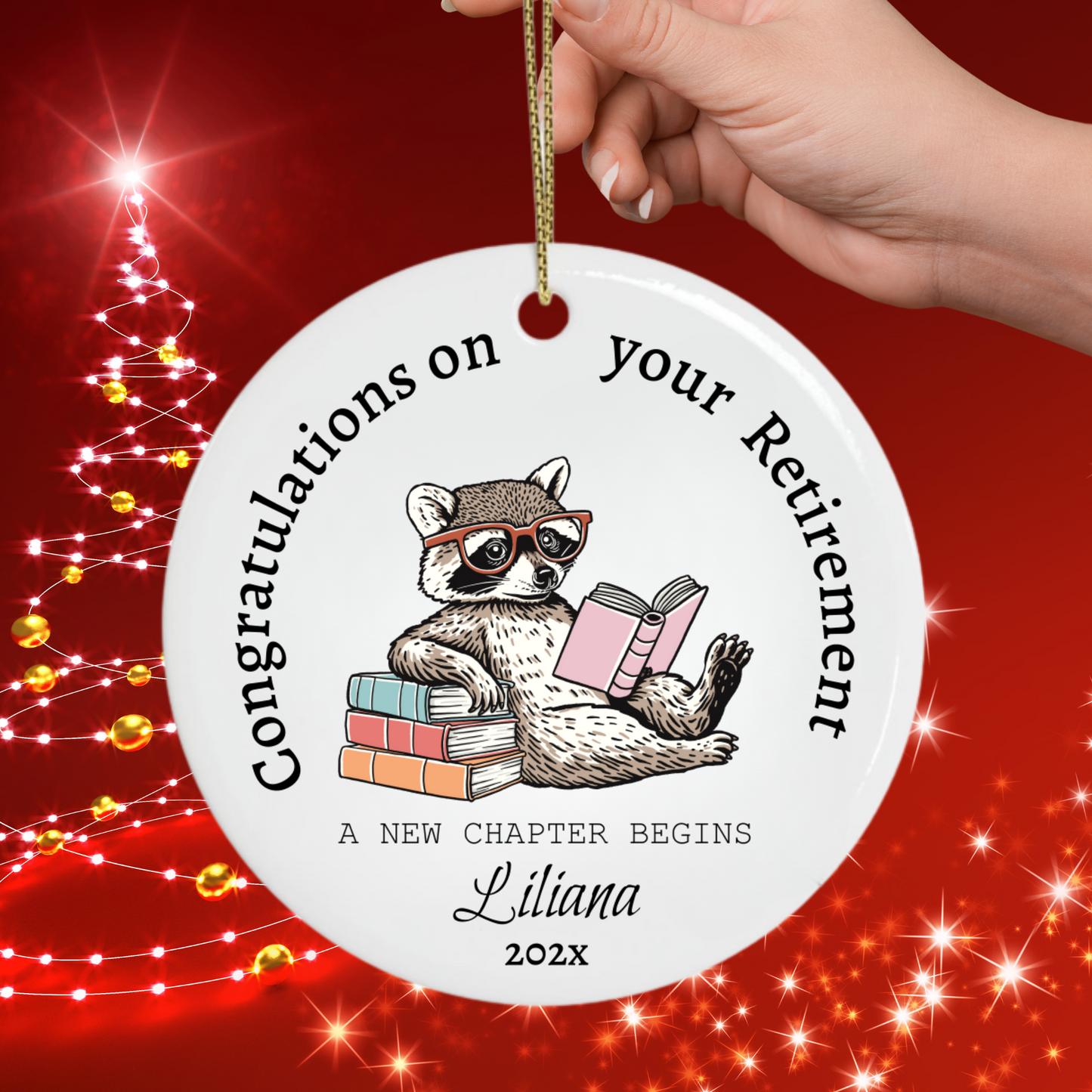 Happy Retirement Ornament – Personalized Retirement Gift – A New Chapter Begins Keepsake, Coworker Gift, Boss Gift, Employee Gift, Christmas