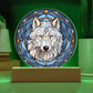 Stained Glass Style White Wolf Plaque and Ornament