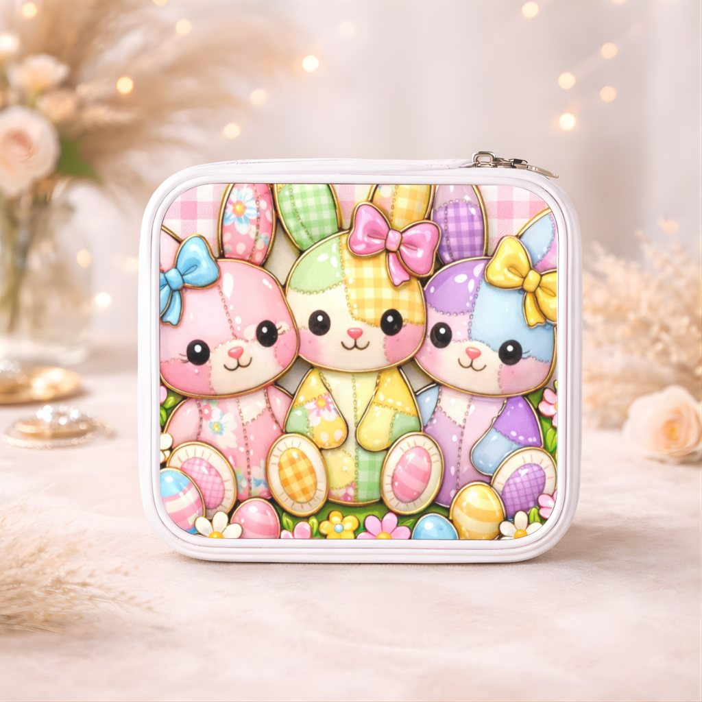 Cute Bunny Necklace or Keychain, Easter Bunny Trio Jewelry, Pastel Rabbit Pendant for Teen Girl, Easter Basket Stuffer Gift