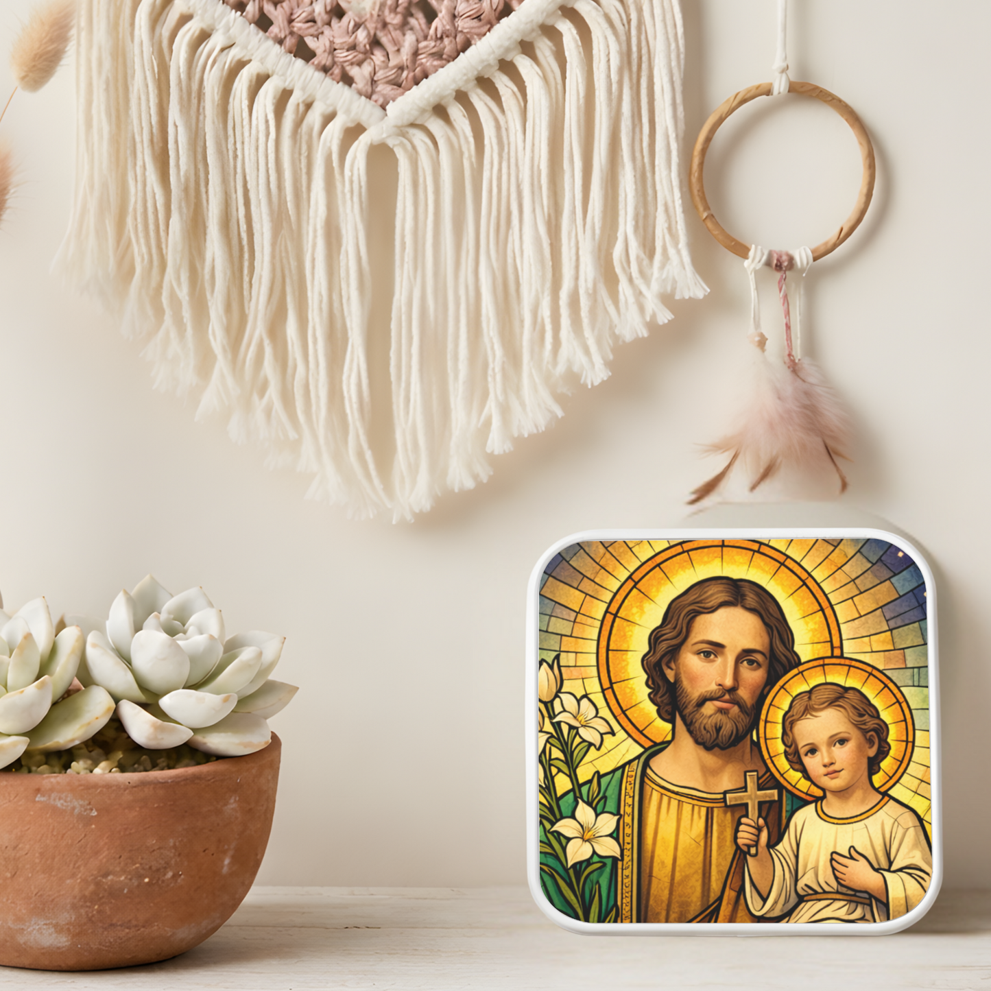 Saint Joseph and Child Jesus Necklace or Keychain, Catholic Patron Saint of Fathers Jewelry, Christian Faith Gift