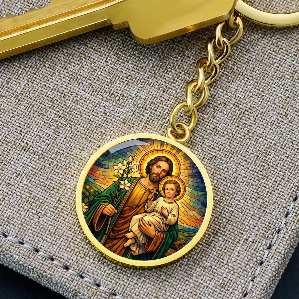 Saint Joseph and Child Jesus Necklace or Keychain, Catholic Patron Saint of Fathers Jewelry, Christian Faith Gift