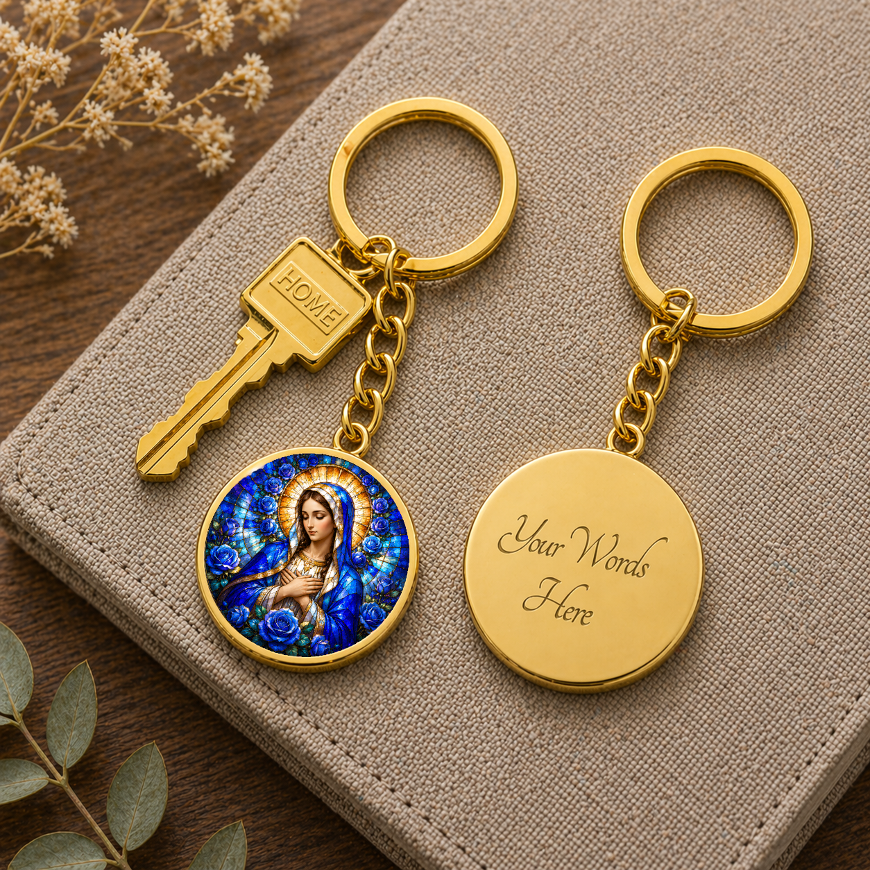 Virgin Mary Necklace or Keychain, Catholic Necklace, Blessed Mother Jewelry, Religious Keepsake Gift