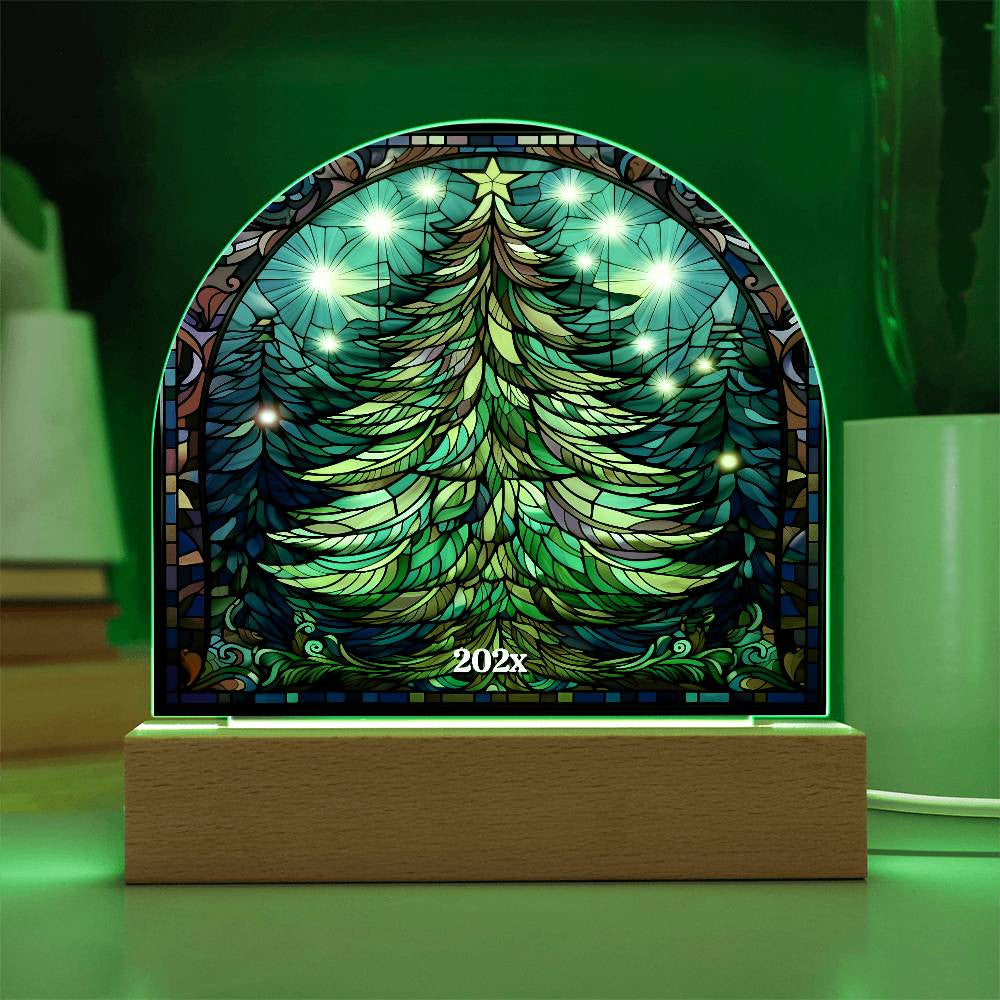 202x Christmas Tree Colorful Stained Glass Acrylic Dome Plaque