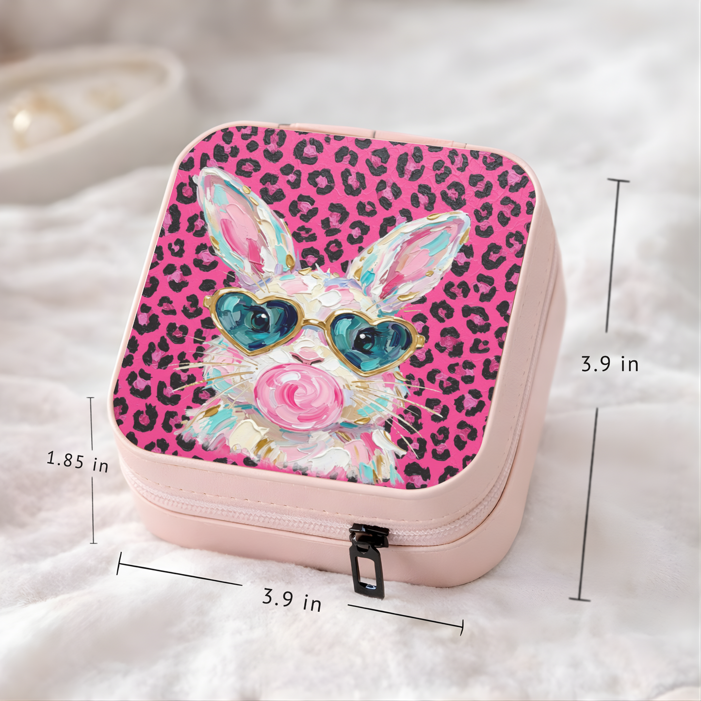 Cute Bunny Necklace or Keychain, Pink Leopard Bunny Jewelry, Kawaii Rabbit Pendant for Teen Girl, Easter Basket Stuffer Gift