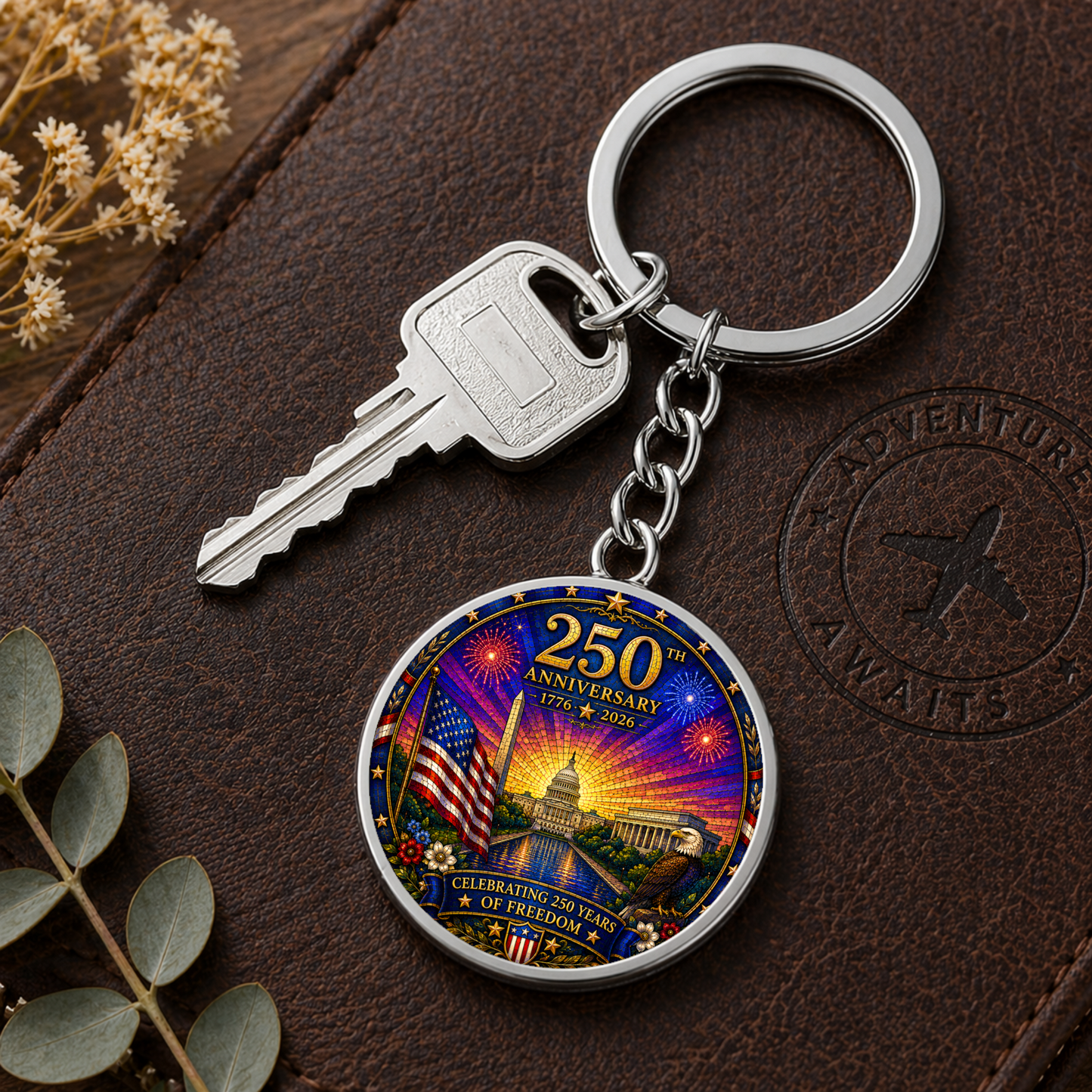 250th Anniversary Necklace or Keychain Stained Glass Style Washington DC Patriotic Commemorative Limited Edition