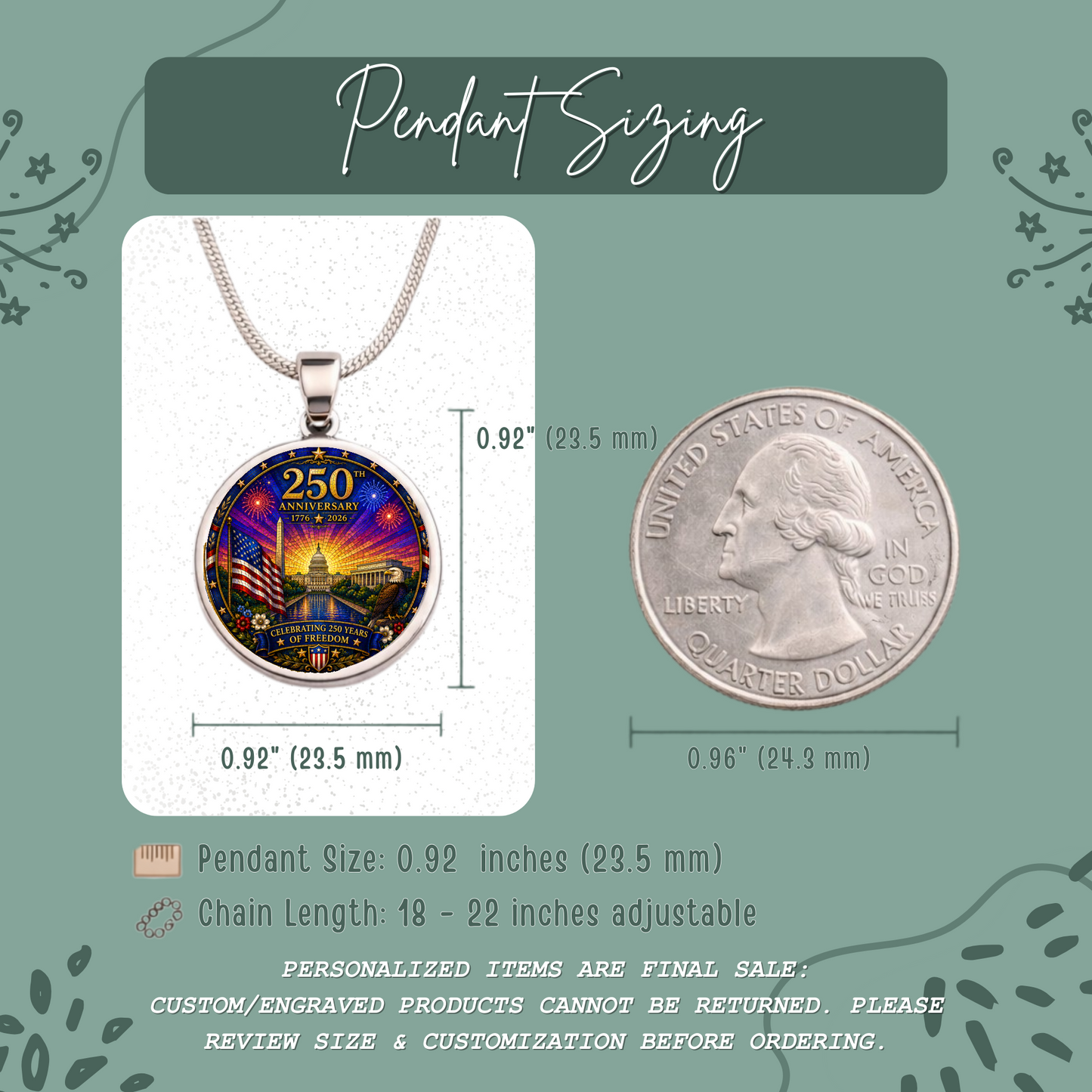250th Anniversary Necklace or Keychain Stained Glass Style Washington DC Patriotic Commemorative Limited Edition