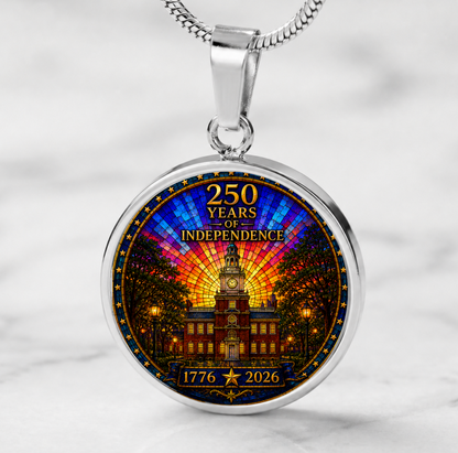 250 Years of Independence Necklace or Keychain Stained Glass Style Independence Hall USA Patriotic Commemorative Limited Edition