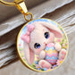 Cute Bunny Necklace or Keychain, Easter Bunny Jewelry, Pastel Rabbit Pendant for Teen Girl, Easter Basket Stuffer Gift