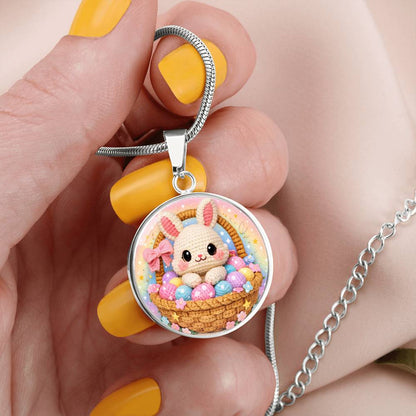 Crochet Bunny Necklace or Keychain, Easter Basket Bunny Jewelry, Cute Rabbit Pendant for Teen Girl, Easter Basket Stuffer Gift