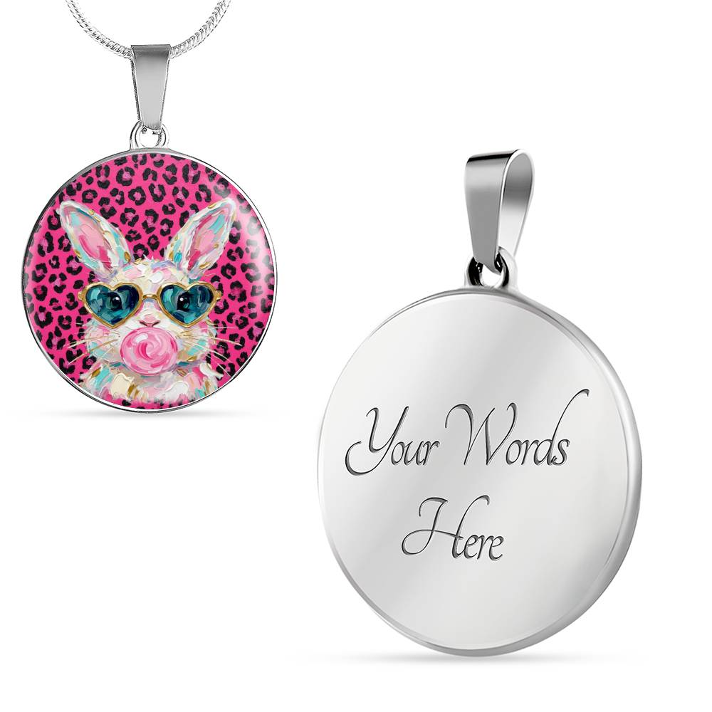 Cute Bunny Necklace or Keychain, Pink Leopard Bunny Jewelry, Kawaii Rabbit Pendant for Teen Girl, Easter Basket Stuffer Gift