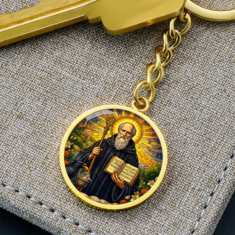 Saint Benedict Necklace or Keychain, Catholic Protection Medal Jewelry, Christian Faith Pendant Gift