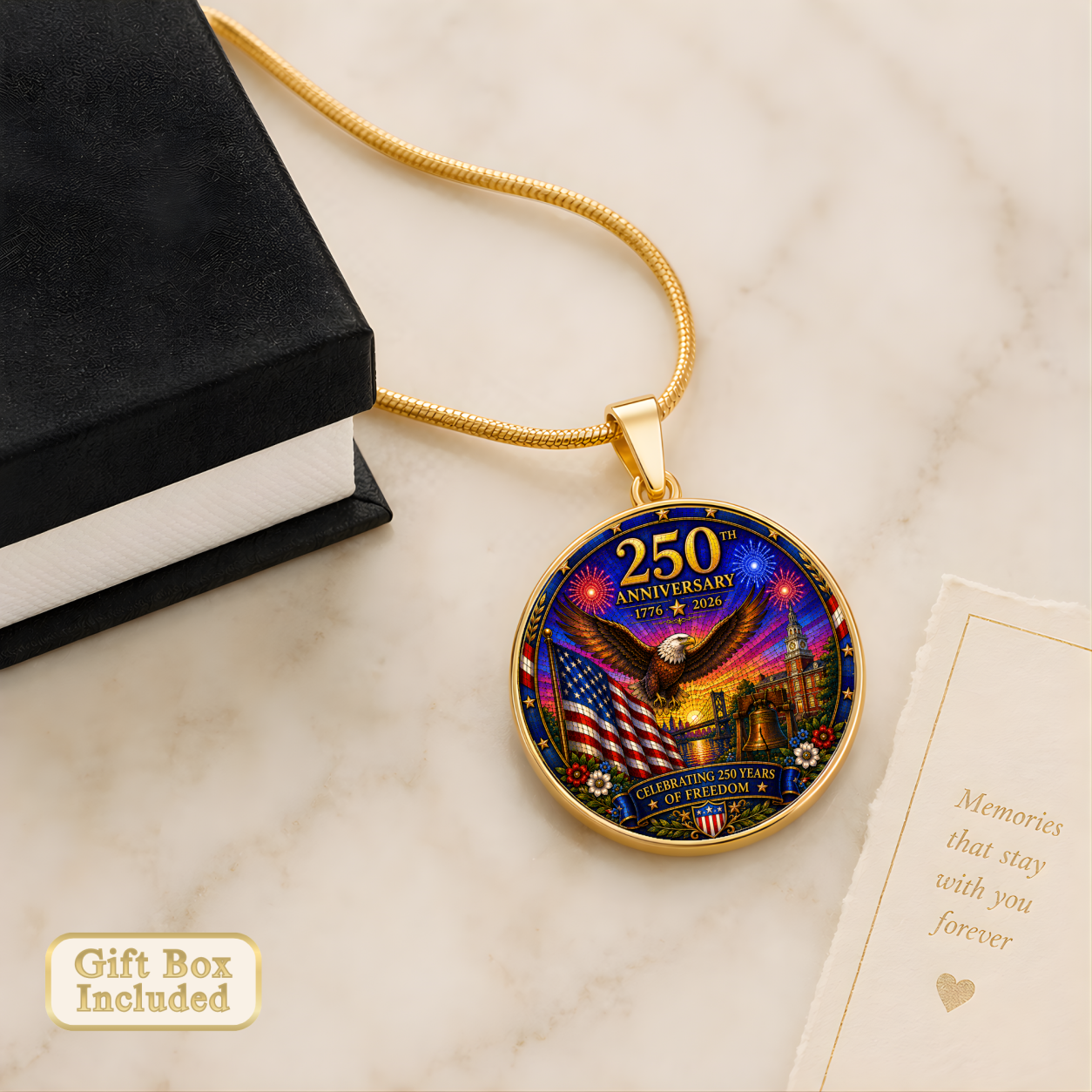 250th Anniversary Necklace or Keychain Stained Glass Style USA Commemorative Limited Edition Freedom Keepsake