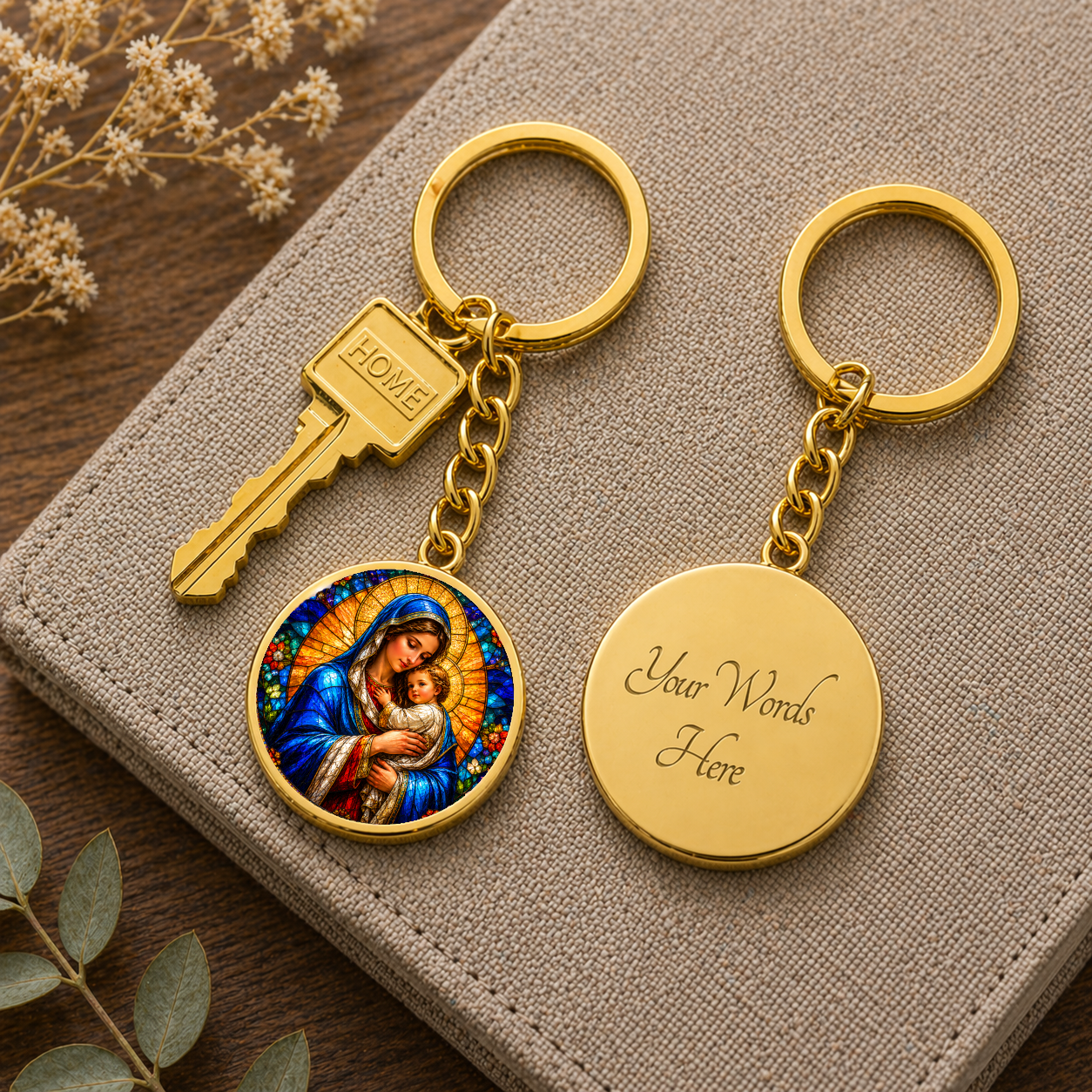 Mary and Baby Jesus Necklace or Keychain, Catholic Necklace, Virgin Mary Jewelry, Religious Keepsake Gift