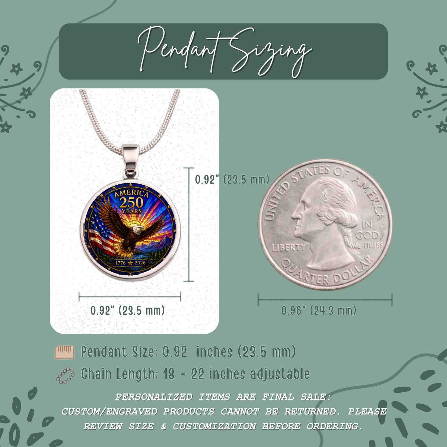 America 250 Years Necklace or Keychain Stained Glass Style USA Commemorative Limited Edition Patriotic Keepsake