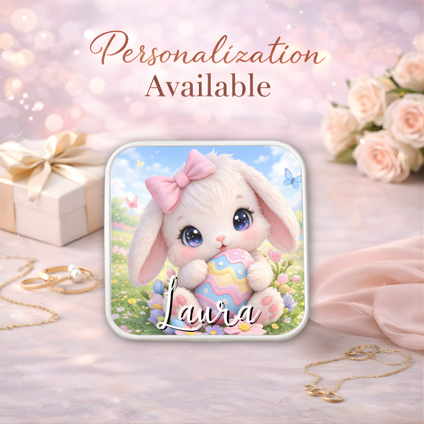 Cute Bunny Necklace or Keychain, Easter Bunny Jewelry, Pastel Rabbit Pendant for Teen Girl, Easter Basket Stuffer Gift