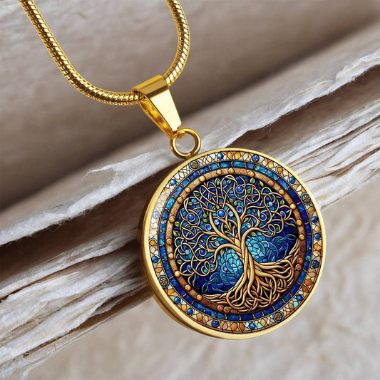 Stained Glass Celtic Tree of Life Necklace Gold