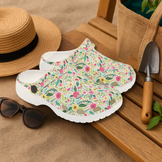 Peony Meadow Garden Shoes for Adults & Kids – Lightweight EVA Slip-On Floral Summer Sandals Water-Resistant Nurse Comfort & Walking Footwear