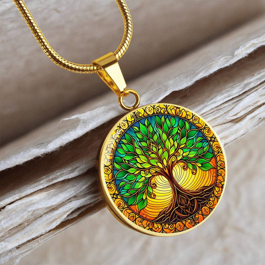 Stained Glass Gold Tree of Life Necklace and Bangle Bracelet