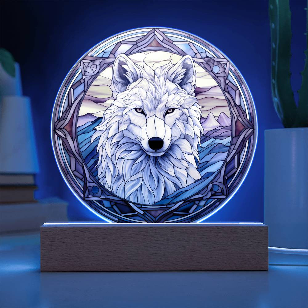 Stained Glass Style White Wolf Christmas Ornament