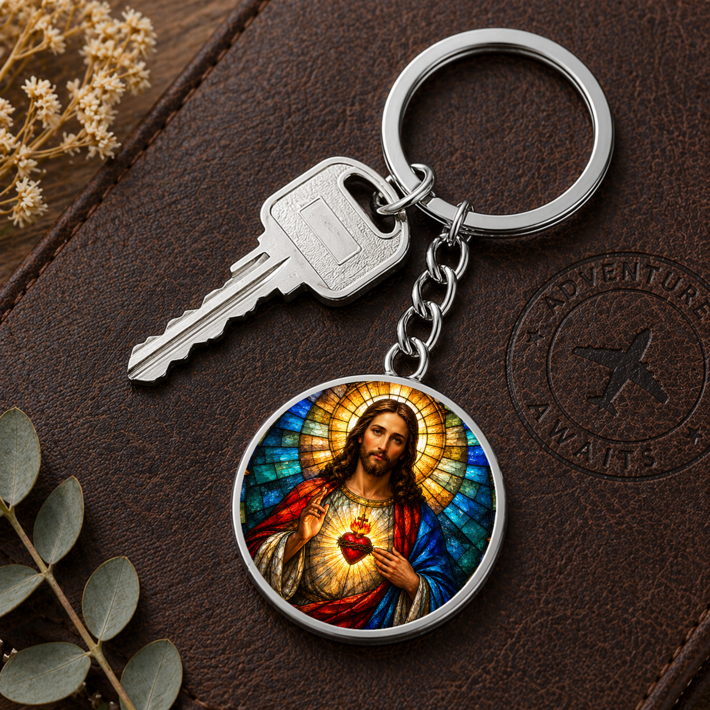 Sacred Heart of Jesus Necklace or Keychain, Catholic Necklace, Christian Jewelry, Religious Keepsake Gift