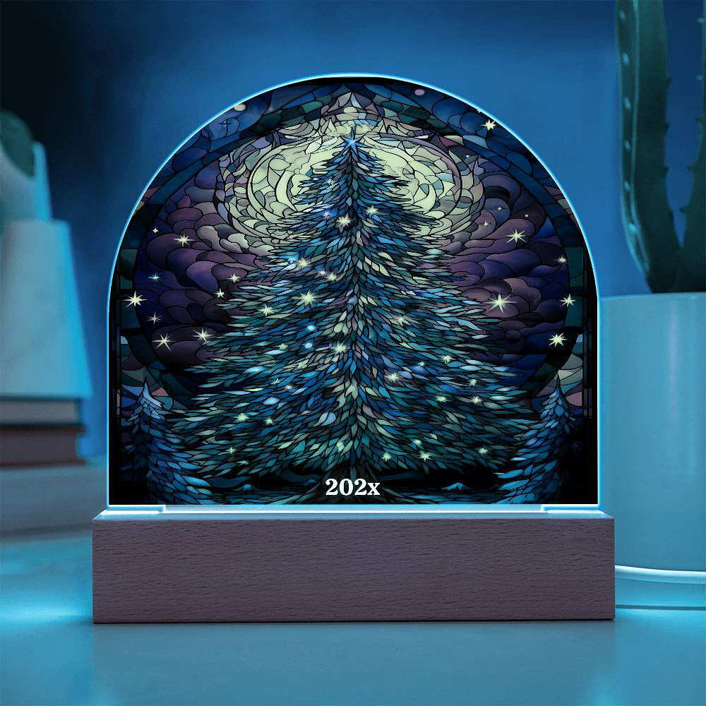 Christmas Tree Stained Glass Style Acrylic Dome Plaque