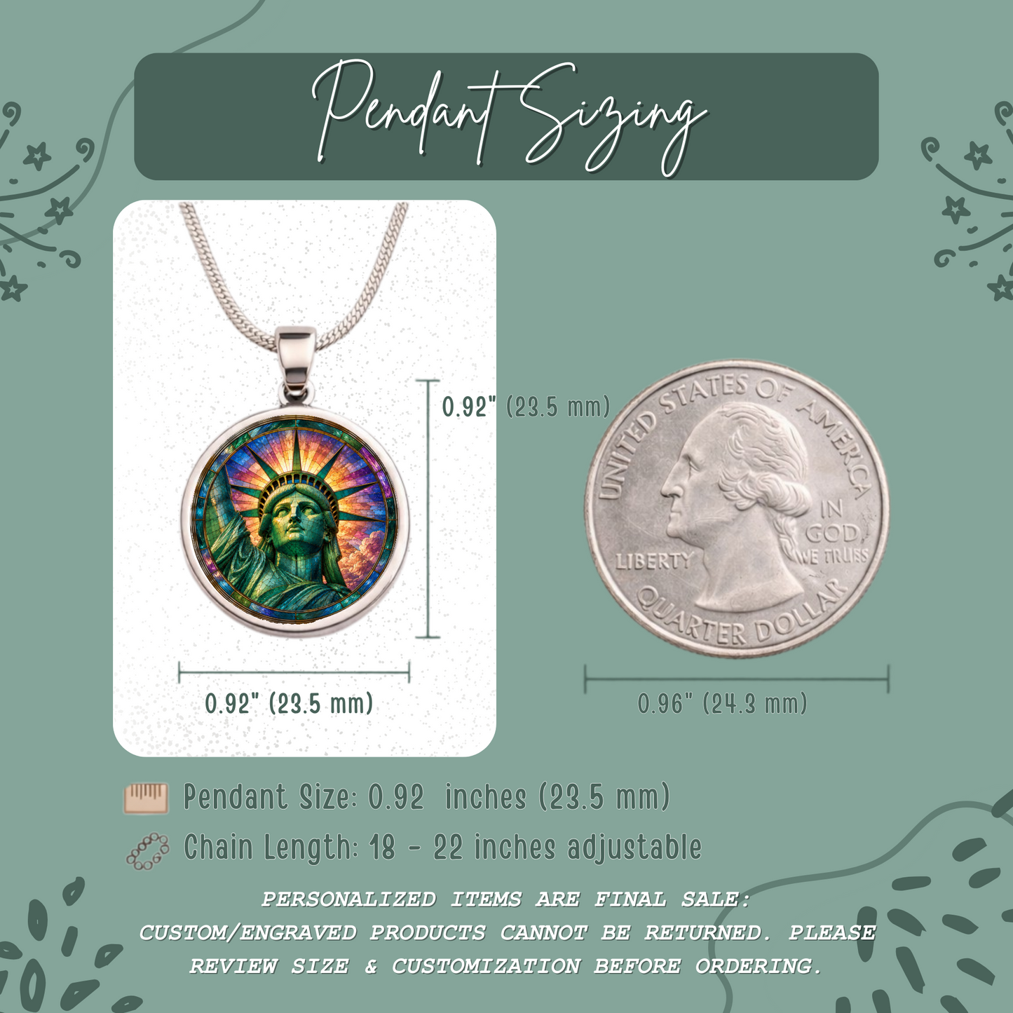 Statue of Liberty Necklace or Keychain, Stained Glass Style New York City NYC Travel Souvenir Gift