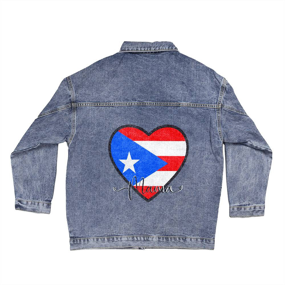 Custom Puerto Rican Mama Heart Flag Denim Jacket