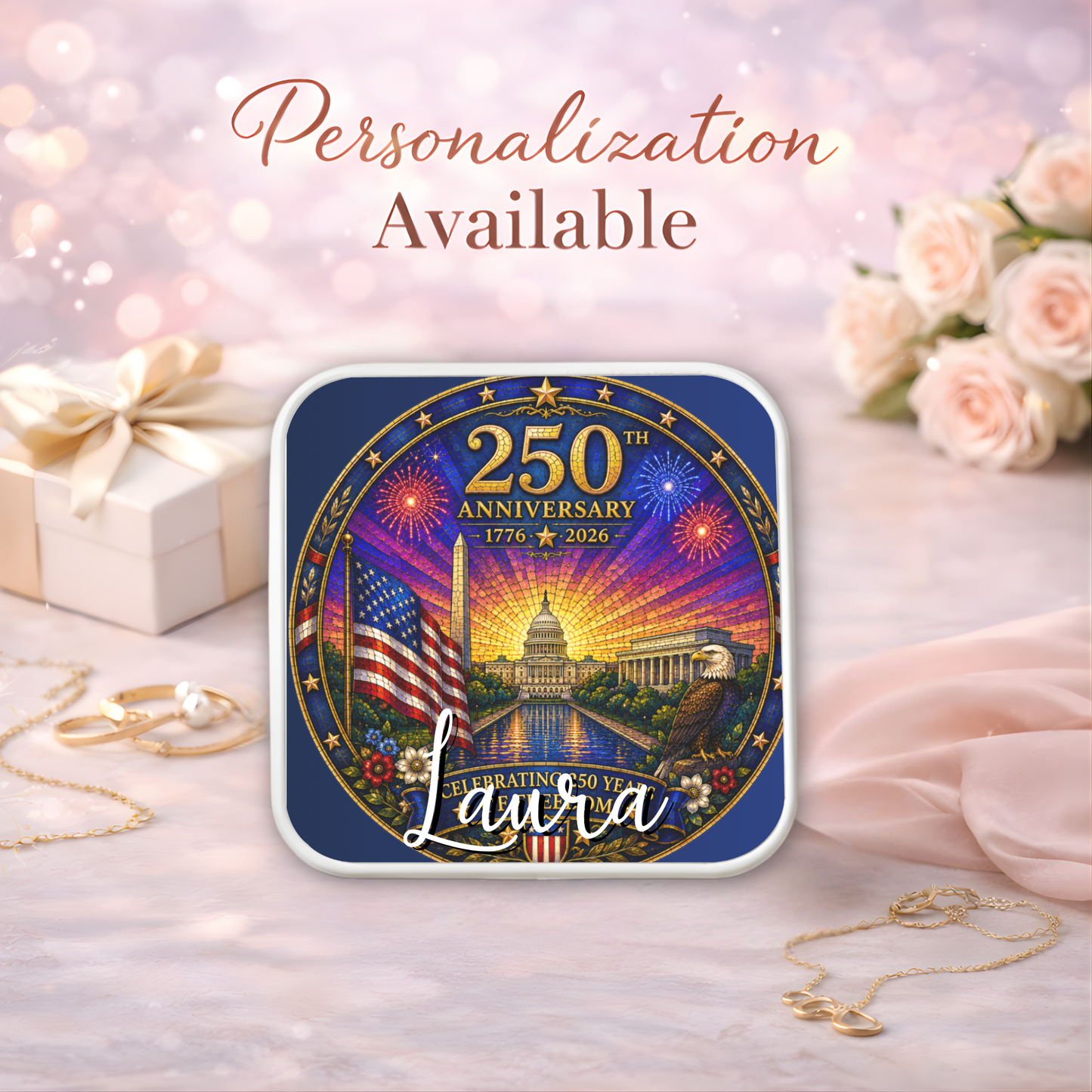 250th Anniversary Necklace or Keychain Stained Glass Style Washington DC Patriotic Commemorative Limited Edition