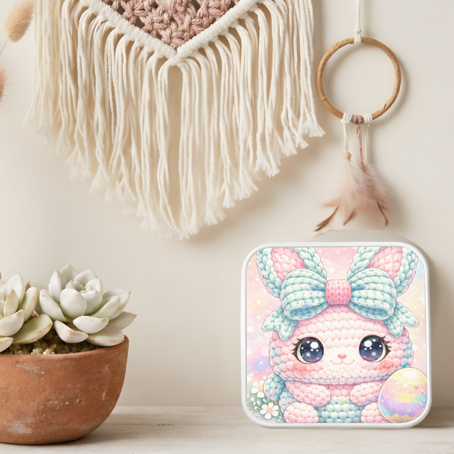 Crochet Bunny Necklace or Keychain, Cute Easter Bunny Jewelry, Pastel Rabbit Pendant for Teen Girl, Easter Basket Stuffer Gift