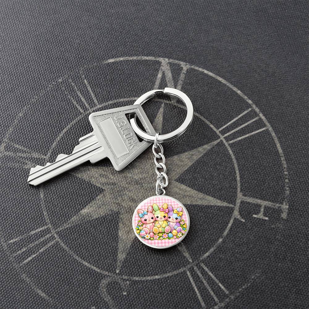 Cute Bunny Necklace or Keychain, Easter Bunny Trio Jewelry, Pastel Rabbit Pendant for Teen Girl, Easter Basket Stuffer Gift