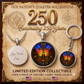 250 Years of Independence Necklace or Keychain Stained Glass Style Independence Hall USA Patriotic Commemorative Limited Edition