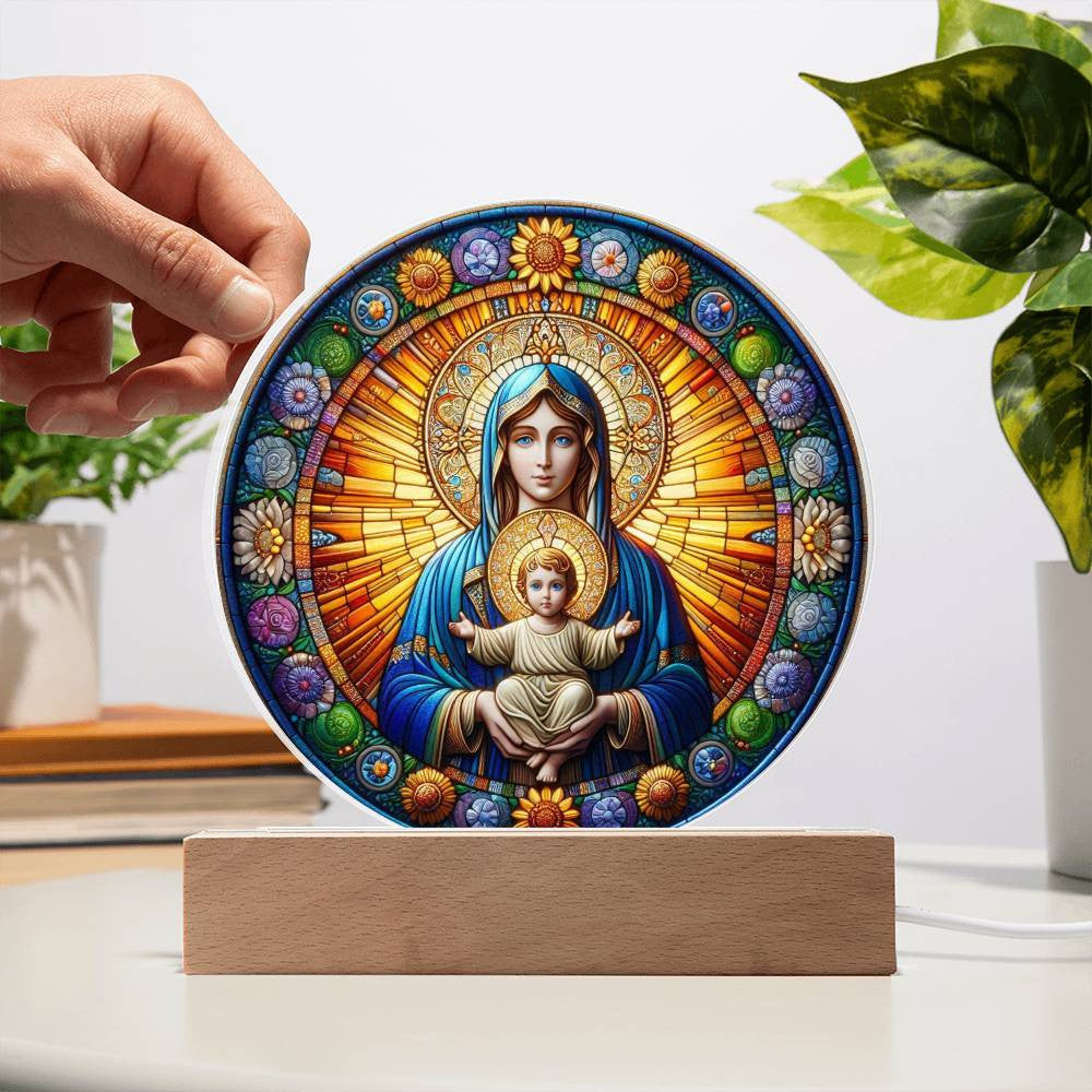 Orthodox Catholic Blessed Virgin Mary Stained Glass Style Plaque