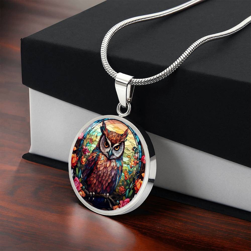 Personalized Stained Glass Style Owl Necklace