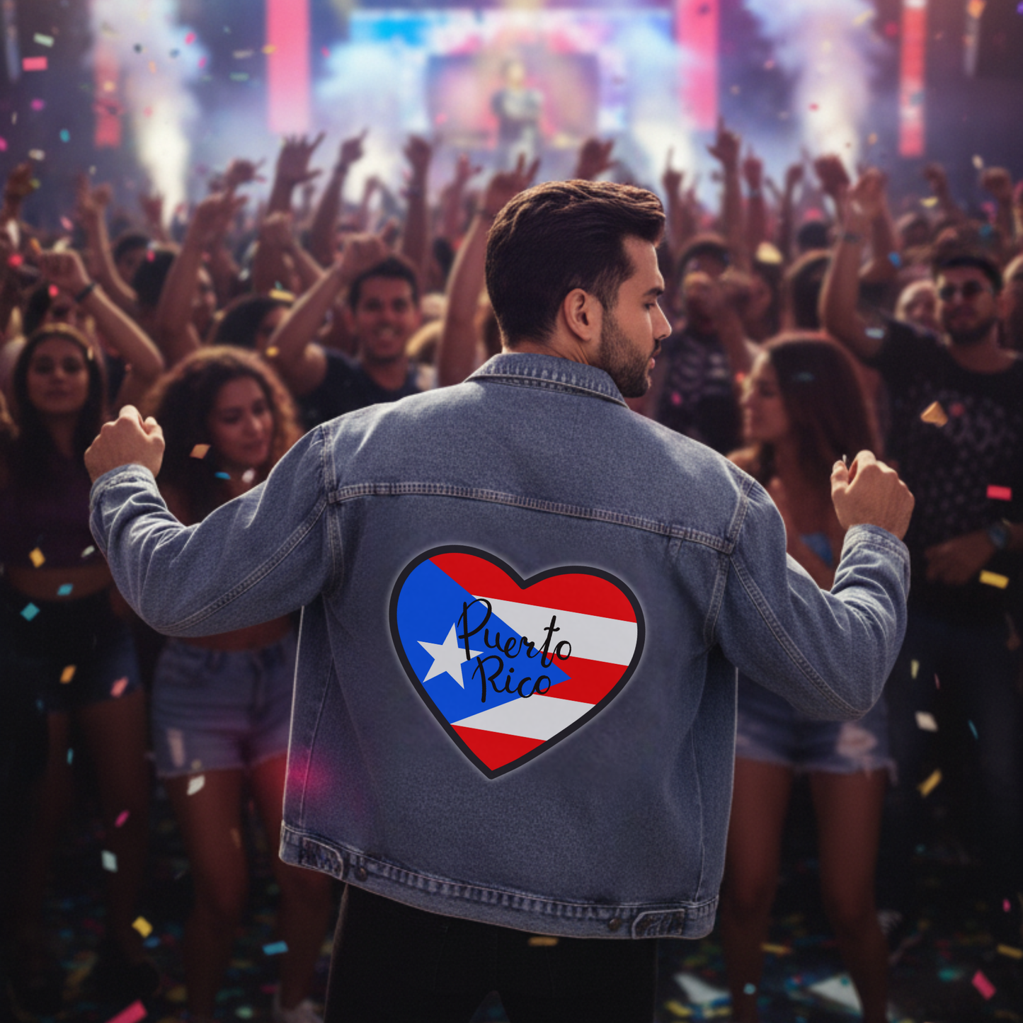 Unisex Puerto Rico Heart Flag Denim Jacket