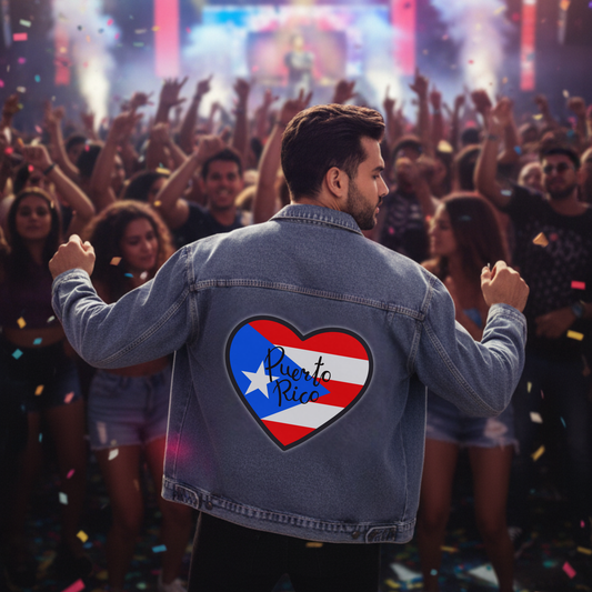 Unisex Puerto Rico Heart Flag Denim Jacket