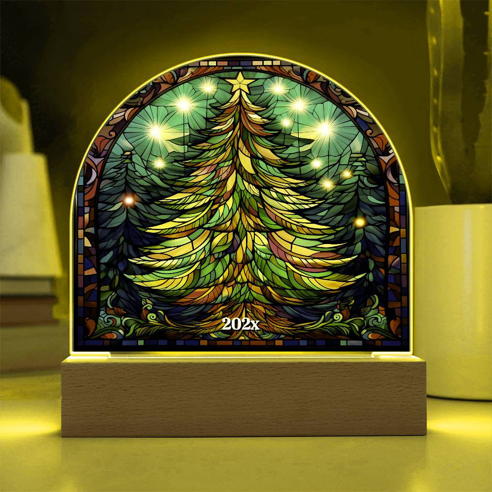 202x Christmas Tree Colorful Stained Glass Acrylic Dome Plaque