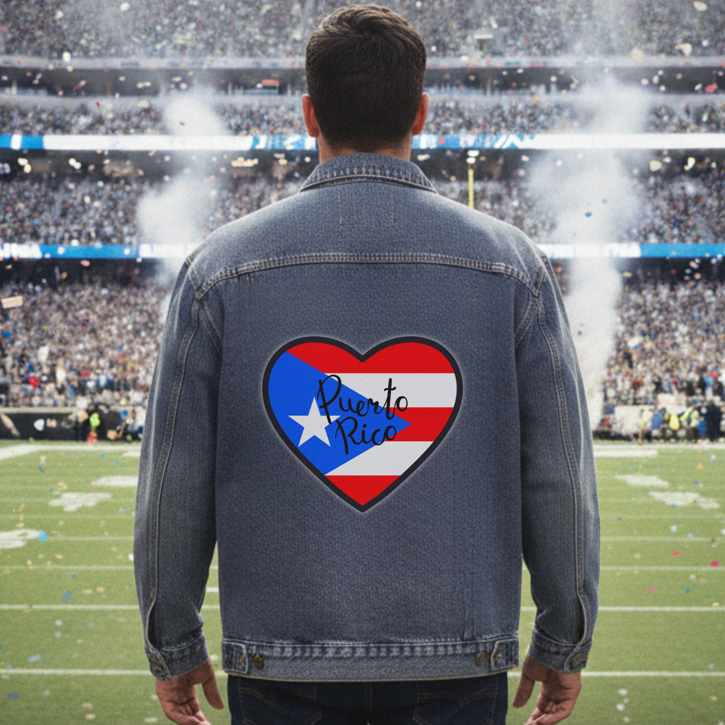 Unisex Puerto Rico Heart Flag Denim Jacket