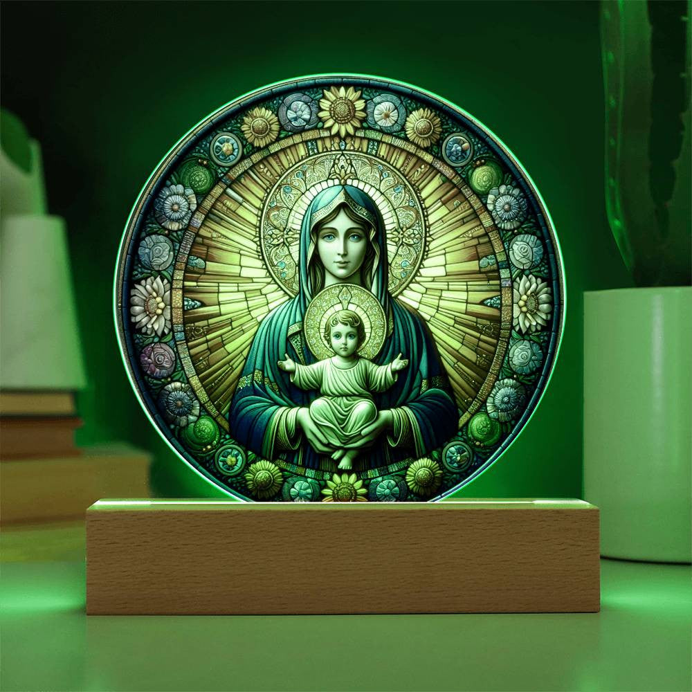 Orthodox Catholic Blessed Virgin Mary Stained Glass Style Plaque