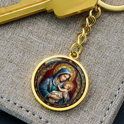 Mary and Baby Jesus Necklace or Keychain, Catholic Necklace, Virgin Mary Jewelry, Religious Keepsake Gift