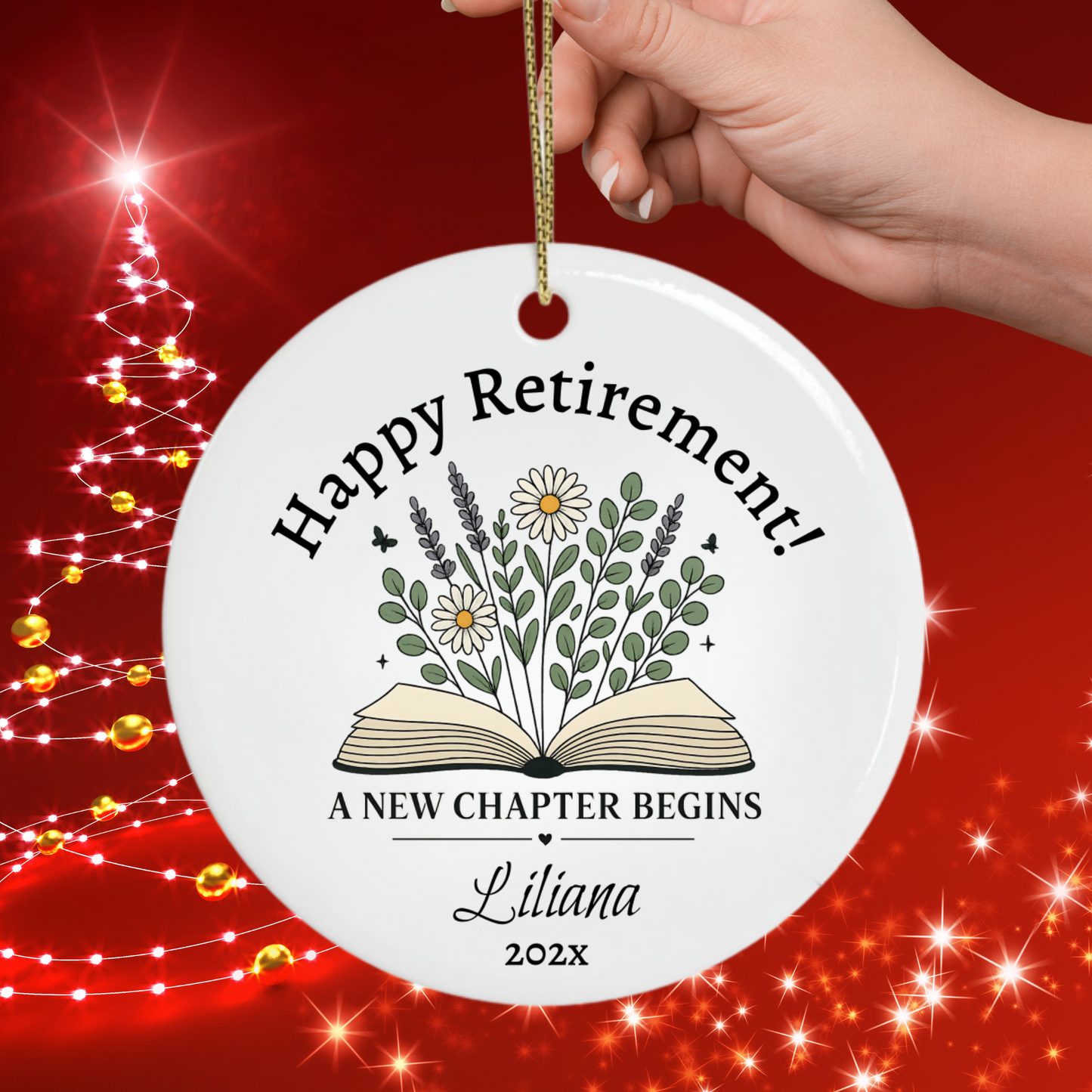 Happy Retirement Ornament – Personalized Retirement Gift – A New Chapter Begins Keepsake, Coworker Gift, Boss Gift, Employee Gift, Christmas