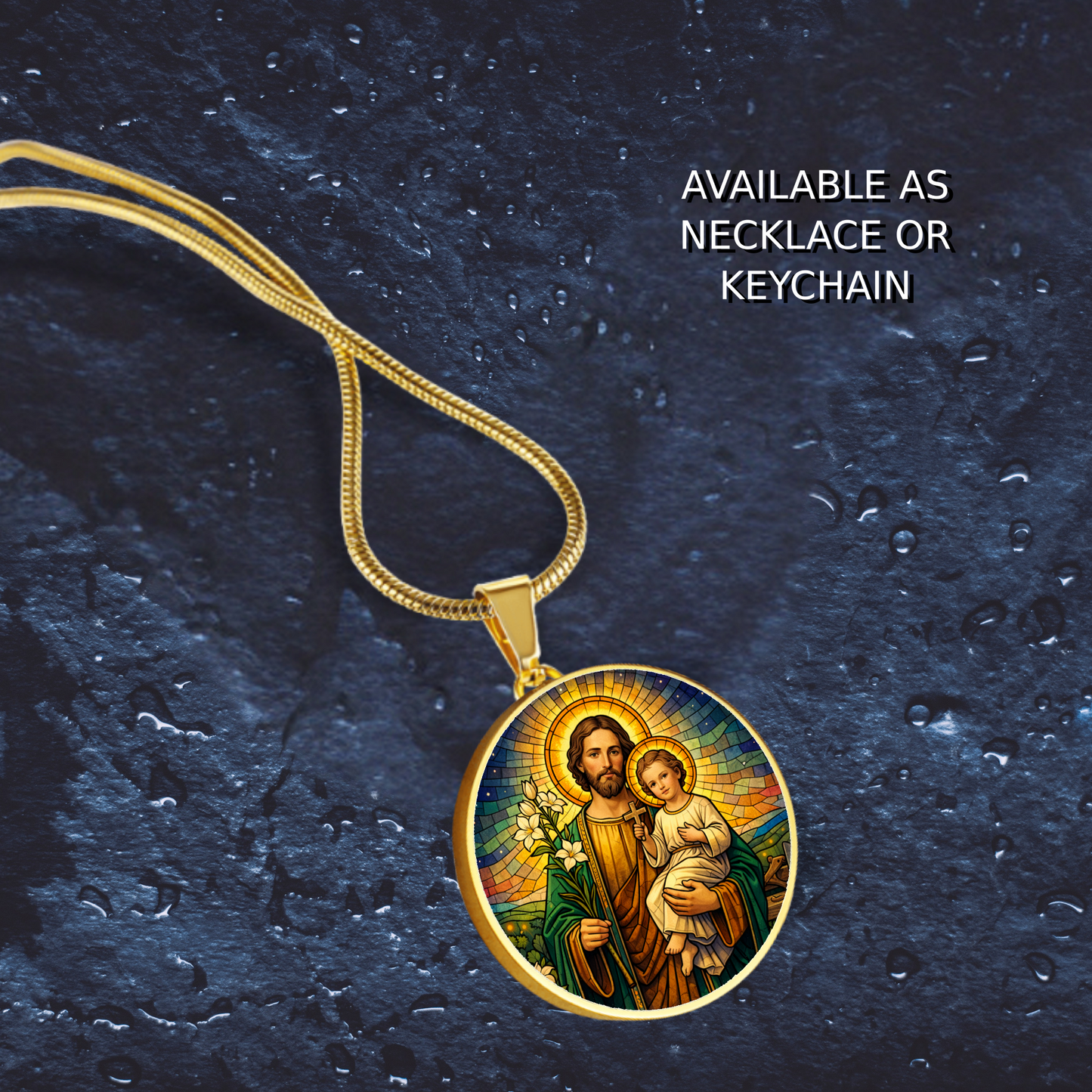 Saint Joseph and Child Jesus Necklace or Keychain, Catholic Patron Saint of Fathers Jewelry, Christian Faith Gift