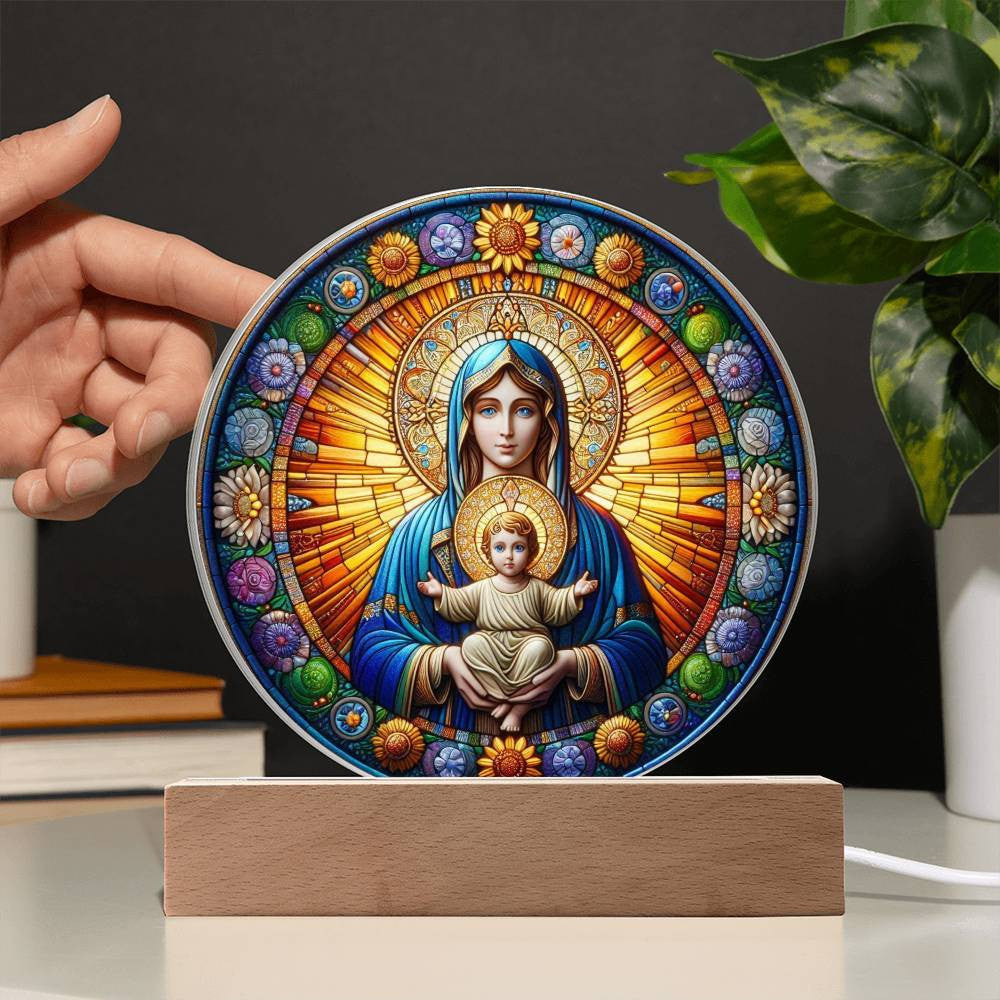 Orthodox Catholic Blessed Virgin Mary Stained Glass Style Plaque