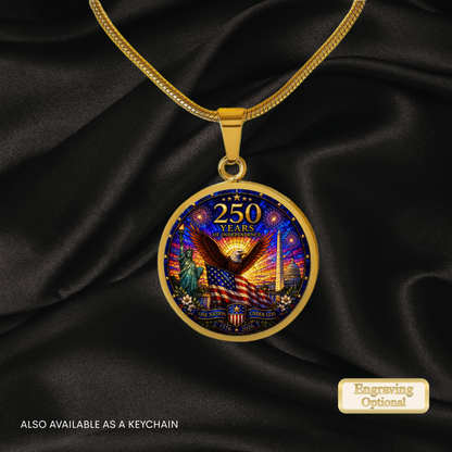 250 Years of Independence Necklace or Keychain Stained Glass Style Patriotic Eagle USA Commemorative Limited Edition