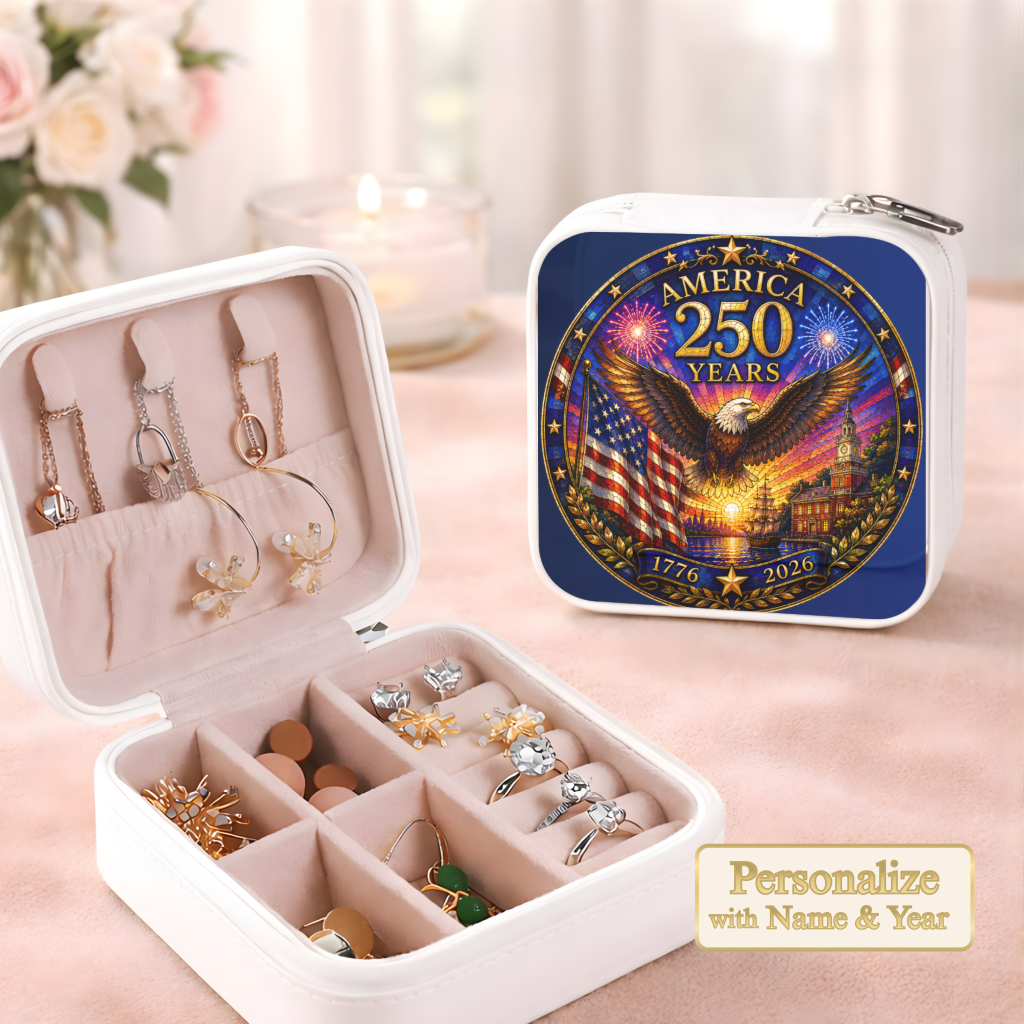 America 250 Years Necklace or Keychain Stained Glass Style Patriotic USA Eagle Commemorative Limited Edition