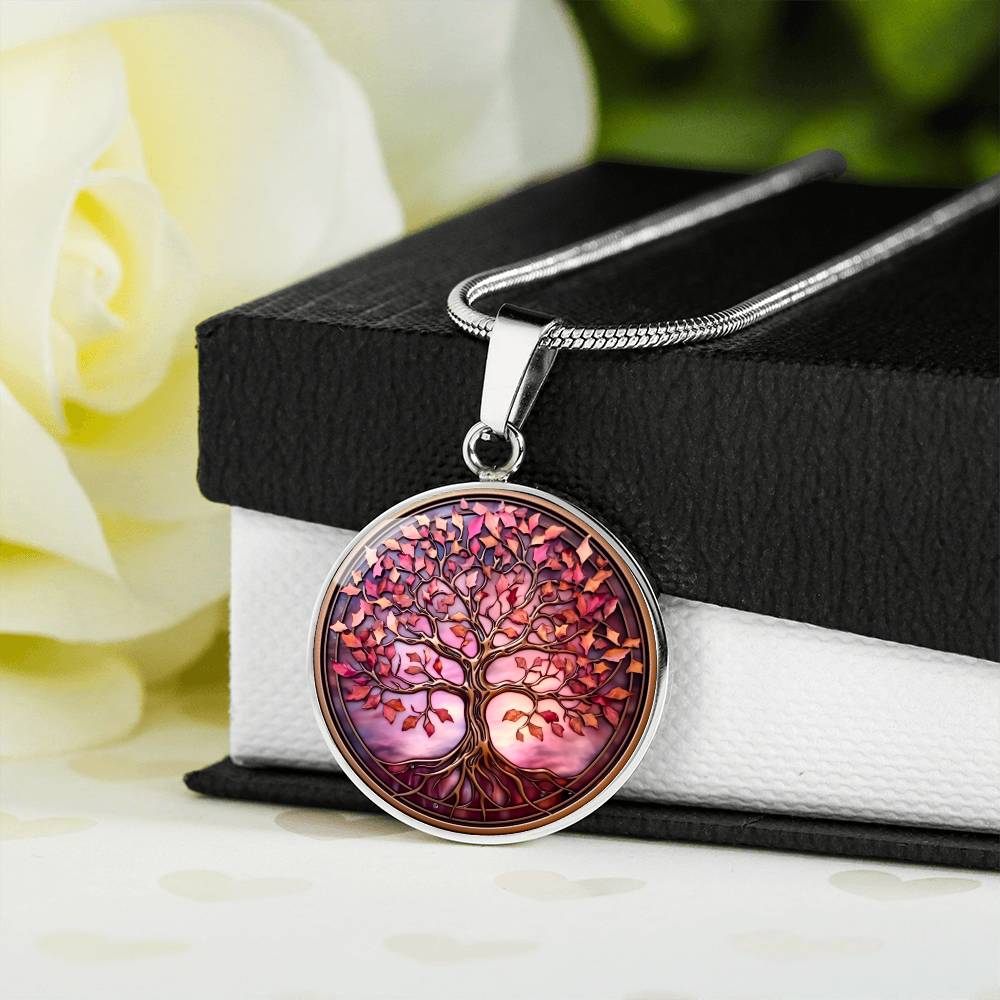 Pink Tree of Life Pendant Necklace